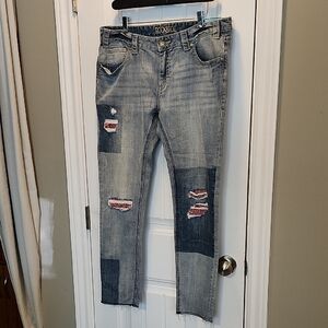 Rock & Roll Cowgirl Light Blue Distressed Boyfriend Jeans